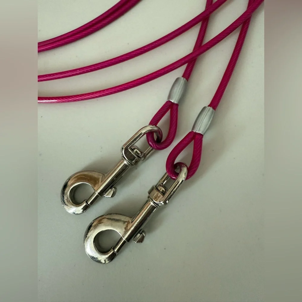 Pink Dog Tie-Out Cable with Metal Clips